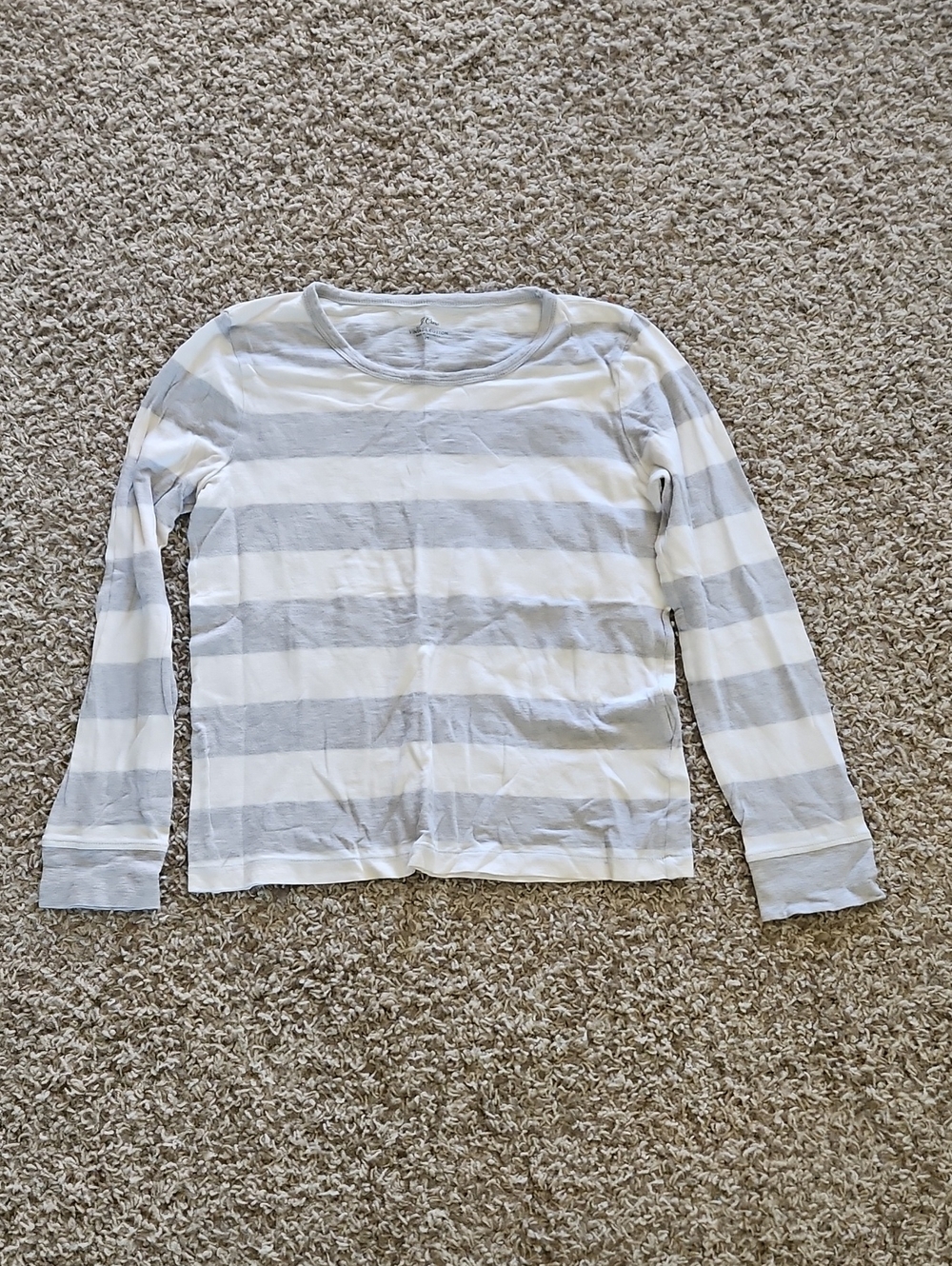 J. Crew White and Light Gray Striped Long Sleeve Tee